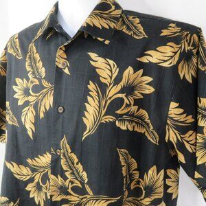 Reyn Spooner Aloha Hawaiian Shirt Men's M Black Tan Tone on Tone Plaid Cotton